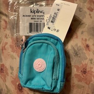 Kipling Mini Seoul Keychain in Blue with Pink Accent